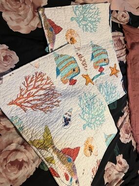 Levtex ~Coastal Fish Quilted Pillow Shams (2)~ Cotton Rayon Blend